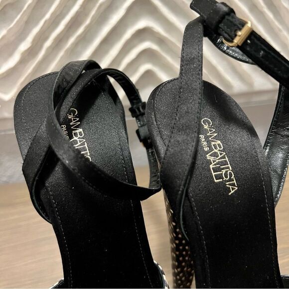 Giambattista Valli Black Ivory Polka Dot Snakeskin Peep Toe platform Sandal 38 8 - Picture 9 of 13